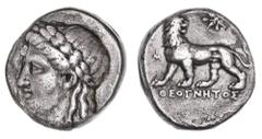 Greek Silver & Bronze Coins Ionia, Miletos, (c.352-325 B.C.), silver tetradrachm, (14.98 g), Theognetos magistrate, obv. laureate head of Apollo to left, rev. lion standing left, head right, star abov