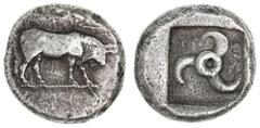 Greek Silver & Bronze Coins Lycia, Dynasts of, uncertain ruler c.500-460 B.C., silver stater (8.29 g), obv.bull walking to right, traces of ethnic above, dotted ground line, rev. triskeles within incu