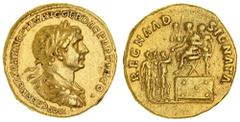 Ancient Gold Coins - Roman Trajan, (A.D.117-138), gold aureus, Rome Mint, issued 20 February-circa autumn AD 116, (7.29 g), obv. laureate, draped and cuirassed bust of Trajan to right, around IMP CAES