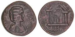 Roman Provincial Lydia, Hypaepa, Julia Domna, (A.D. 211-217), AE 31, (17.25 g), obv. draped bust of Julia Domna to right, around IOYLIA CEBACTH, countermark of Artemis Anaitis below, rev. tetrastyle t