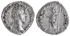 Roman Silver & Bronze Coins - Imperial Commodus, (177-192 A.D.), silver denarius, Rome mint, issued 182 A.D. (2.76 g), obv. laureate head of Commodus to right, around M COMMODVS AN TONINVS AVG, rev. a