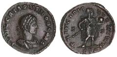 Roman Silver & Bronze Coins - Imperial Crispus, (Caesar A.D. 317-326), AE follis, Trier Mint, (3.71 g), 2nd officina, issued 317-8, obv. laureate cuirassed bust to right of Crispus, F L IVL CRISPVS NO