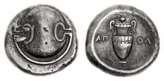 Greek Silver & Bronze Coins Boiotia, Thebes, (395-338 B.C.), silver stater (12.11 g), Apol.. magistrate, obv. Boiotian shield, rev. amphora in incuse concave field, across field to left AP and to righ