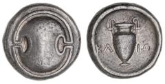Greek Silver & Bronze Coins Boeotia, Thebes, (378-338 B.C.), silver stater, (12.10 g), obv. Boeotian shield, rev. amphora in concave field, with letters KL IW either side, (cf.S.2398, Hepworth Series 
