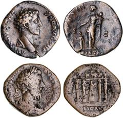 Roman Silver & Bronze Coins - Imperial Marcus Aurelius as Caesar, (A.D. 161-180), AE sestertius, Rome Mint, issued A.D. 148-149, (22.99 g), obv. bare head of Marcus Aurelius to right, around AVRELIVS 