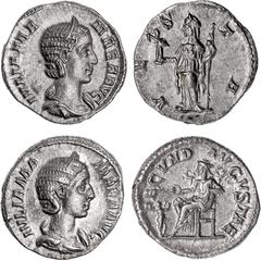 Roman Silver & Bronze Coins - Imperial Julia Mamaea, mother of Severus Alexander, (A.D.222-235), silver denarius, issued c.227, Rome Mint, (2.17 g), obv. diademed and draped bust to right of Julia Mam