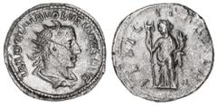 Roman Silver & Bronze Coins - Imperial Herennius Etruscus, son of Trajan Decius, (A.D. 251), silver antoninianii, issued 250-251 A.D., Rome Mint, (2.92 g), obv. radiate bust draped to right, of Herenn