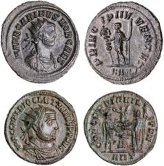 Roman Silver & Bronze Coins - Imperial Carinus as Caesar, (A.D. 283-285), Rome Mint, issued 282 A.D., fifth officina, billon antoninianus, (3.59 g), obv. M AVR CARINVS NOB CAES, radiate draped and cui