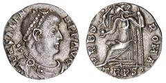 Roman Silver & Bronze Coins - Imperial Valens, (364-378), silver siliqua, Treveri Mint, issued c.367-375, (1.57 g), obv. pearl-diademed head of Valens to right, around DN VALEN S PF AVG, rev. VRBS ROM
