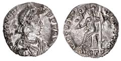 Roman Silver & Bronze Coins - Imperial Honorius, (A.D. 393-423), silver siliqua, Milan Mint, (1.24 g), obv. pearl-diademed bust of Honorius to right, around DN HONORIVS S PF AVG, rev. VIRTVS RO MANORV