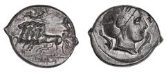 Greek Coins from the Nth QLD Collector - Silver & Bronze Sicily, Thermai Himerenses, (c.400-350 B.C.), silver tetradrachm, (16.45 g), obv. charioteer driving a quadriga of rearing horses to left, hold
