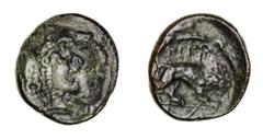 Greek Silver & Bronze Coins Macedon, Kingdom of, Perdikkas III, (365-359 B.C.), AE 16, tetrachalkon, (3.33 g), Aigai Mint, obv. head of Herakles in lion skin to right, rev. lion standing right, breaki