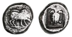 Greek Silver & Bronze Coins Lycia, Lycian Dynasts, Uncertain ruler, (c.500-460 B.C.), silver stater, (8.63 g), Xanthos mint?, obv. Boar walking to right, rev. turtle within incuse square and dotted bo