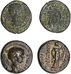 Roman Provincial Lydia, Apollonoshieron, Tiberius, (AD 14-37), AE 18mm (4.10 g), obv. laureate head right, rev. Apollo standing facing, holding patera and resting hand on lyre, (RPC 3043); Lydia, Bagi