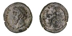 Roman Provincial Lydia, Maeonia, time of Marcus Aurelius, (AD 161-180), AE 24mm, (8.03 g); Quintus, archon, obv. bust of Zeus Olympios left, wearing taenia, rev. Roma seated left on cuirass, holding N