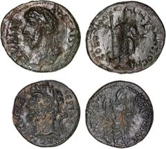 Roman Provincial Pisidia, Antioch, Lucius Verus, (AD 161-169), AE 25mm (5.40 g), obv. laureate, draped bust left, rev. God Men standing facing holding sceptre and Nike on globe, (unlisted in all refer
