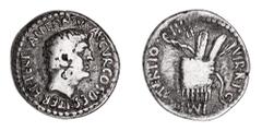 Roman Silver & Bronze Mark Antony, (44-30 B.C.), silver denarius, issued Autumn 37 B.C., (3.34 g), Antioch or military mint traveling with Canidius Crassus in Armenia, obv. bare head of Antony right, 