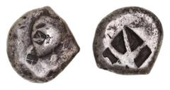 Greek Silver & Bronze Coins Attica, Aegina, (500-490 B.C.), silver stater, (12.07 g), obv. smoothed shell sea turtle without row of dots down dorsal spine, countermark on back of turtle with a a figur