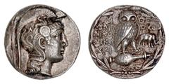 Greek Silver & Bronze Coins Attica, Athens, (166-57 B.C.), silver tetradrachm, (16.80 grams), issued 163-162 B.C., (Thompson date) but probably 131-130 B.C. (revised chronology), obv. head of Athena P