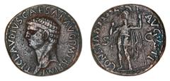 Roman Silver & Bronze Claudius, (A.D. 41-54), AE as, Rome Mint, issued A.D. 41-42, (10.64 g), obv. bare head of Claudius to left, around TI CLAVDIVS CAESAR AVG PM TR P IMP, rev. CONSTANTIAE AVGVSTI, C