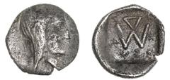 Ancient Gold Coins – Greek Silver and Bronze Coins Thrace, Kings of, Sparadokos (c.late 5th century B.C.), silver trihemiobol (0.75 g), obv. youthful male head right, rev. SD, S APATOKO around, all wi