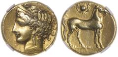 ANCIENT GOLD COINS - GREEK Zeugitana, Carthage, (possibly Siculo-Punic), (c.264-241 B.C.), the time of the First Punic War, electrum trihemistater or Attic tridrachm, (10.76 g), obv. head of Tanit to 