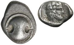 GREEK SILVER & BRONZE COINS Boiotia, Thebes, (426-395 B.C.), silver stater, (11.87 g), obv. Boiotian shield, rev. bearded head of Dionysos to right wreathed with ivy, Q E either side, (S.2383, SNG Fit