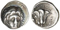 GREEK SILVER & BRONZE COINS Caria, Carian Islands, Rhodos (Rhodes), (275-250 B.C.), silver didrachm, (6.80 g), Erasikles magistrate, obv. radiate head of Helios three-quarter face to right with hair l