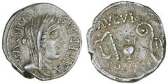 ROMAN SILVER & BRONZE COINS - REPUBLIC Cassius (43-42 B.C.)/ Julius Caesar (early 46 B.C.), silver denarius, hybrid/mule or barbarous copy, a copy of issue from of the obverse Smyrna moving with Brutu