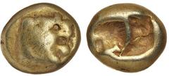 Ancient Gold Coins - Greek Lydia, uncertain king, (issued before 561 B.C. and probably c.575 B.C.), electrum hekte or sixth stater, (2.30 g) of Lydian-Milesian (Phoenician standard), probably issued a
