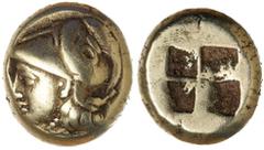 Ancient Gold Coins - Greek Ionia, Phokaia, (c.387-322 B.C.), electrum hekte or sixth stater, (2.57 g), issued in 327 B.C. [Bodenstedt dating], obv. Athena helmeted head to left, with serpent emblazone