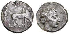Greek Silver & Bronze Coins Sicily, Panormos, (c.410-405 B.C.), silver tetradrachm, (16.72 g), obv. slow quadriga driven to right by male charioteer, Nike flying right crowning horses, rev. [PA]NORMIT