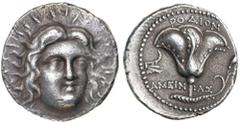 Greek Silver & Bronze Coins Carian Islands, Rhodes, (304-189 B.C.), silver tetradrachm, (13.48 g), obv. radiate head of Helios three-quarter face to right with hair loose, rev. rose, with bud on right
