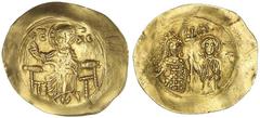 Ancient Gold - Byzantine MANUEL I, (1143-1180), electrum aspron trachy, (4.52 g), struck at Constantinople mint, scyphate flan, obv. Christ enthroned facing, with nimbus, IC - XC across, rev. The Virg