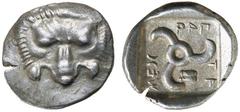 Greek Silver & Bronze Coins LYCIA, Dynasts of Lycia, Mithrapata, (c.390-370 B.C.), silver sixth stater (1.37 g), uncertain mint, obv. lion scalp facing, rev. triskeles astragalos in one section , all 