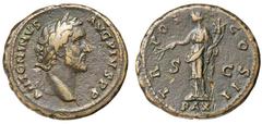 Roman Silver & Bronze Coins - Roman Imperial ANTONINUS PIUS, (A.D. 138-161), AE As, issued 139, Rome mint, (13.10 g), obv. laureate head to right of Antoninus Pius, around ANTONINVS AVG PIVS P P, rev.