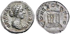 Roman Silver & Bronze Coins - Roman Imperial FAUSTINA SENIOR, wife of Antoninus Pius, (died A.D. 141), silver denarius, issued in 150, (3.09 g), obv. DIVA FAVSTINA, draped bust to right, rev. AED DIV 