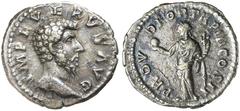 Roman Silver & Bronze Coins - Roman Imperial LUCIUS VERUS, (A.D. 161-169), silver denarius, issued 162, Rome mint, (3.29 g), obv. IMP L AVREL VERVS AVG, bare head to right, rev. Providentia standing t