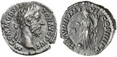 Roman Silver & Bronze Coins - Roman Imperial COMMODUS, (A.D. 177-192), silver denarius (3.22 g), issued 183-184, obv. M COMMODVS AN TON AVG PIVS, laureate head of Commodus to right, rev. TR P VIIII IM
