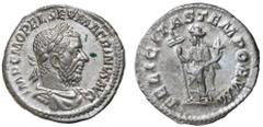 Roman Silver & Bronze Coins - Roman Imperial MACRINUS, (A.D. 217-218), silver denarius, Rome mint, (3.57 g), issued A.D. 217, obv. bearded Macrinus laureate cuirassed bust to right, around IMP C M OPE