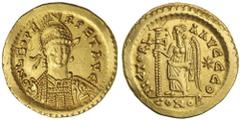 Ancient Gold Coins - Roman LEO I, (A.D. 457-474), gold solidus, Constantinople mint, 9th Officina, issued 462-466, (4.38 g), obv. Leo three-quarter facing bust, wearing cuirass, paludamentum and crown