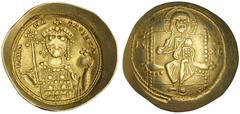 Ancient Gold Coins - Byzantine MICHAEL VII, (A.D.1071-1078), electrum gold histamenon nomisma (scyphate), Constantinople mint, (4.30 g), obv. bearded Christ enthroned facing, wearing nimbus, raising r