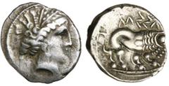 Greek Silver & Bronze Coins CELTIC, Southern Gaul, Insubres or Salluvi, (c.late 2nd-early 1st century B.C.), silver drachm (2.92 g), type imitating Massalia, 'scorpion' type, obv. female head to right