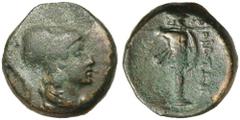 Greek Silver & Bronze Coins BOIOTIA, Boiotian League, Thebes, Federal Coinage. AE 20, (287-244 B.C.), (8.07 g). obv. small head of Athena to right wearing Corinthian helmet, rev. standing figure of At
