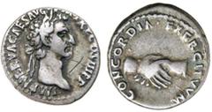 Roman Silver & Bronze - Roman Imperial NERVA, (A.D. 96-98), silver denarius, Rome mint, issued A.D. 97, (3.46 g), obv. laureate head of Nerva to right, around IMP NERVA CAES AVG P M TR P COS III P P, 
