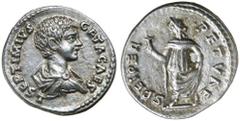 Roman Silver & Bronze - Roman Imperial GETA, (A.D. 209-212), silver denarius, issued A.D. 200-202, Rome Mint, (3.37 g), obv. draped bust of boy Geta's bare head to right, around P SEPT GETA CAES PONT,