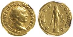 Ancient Gold Coins TRAJAN, (A.D. 98-117), gold aureus, issued 101-102, Rome mint, (7.09 g), obv. laureate head of Trajan to right, around IMP CAES NERVA TRAIAN AVG GERM, rev. Hercules standing facing 