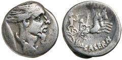 Dr C. Haymes Collection - Roman Republic Coins L. HOSTILIUS SASERNA, (48 B.C.), silver denarius, Rome Mint, (3.66 g), obv. head of Gallic warrior (Vercingetorix) to right, Gaulish shield behind, rev. 