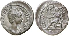 Dr C. Haymes Collection - Roman Imperial Coins ORBIANA, wife of Severus Alexander, (married A.D.225), silver denarius, issue struck at Rome c.225 A.D, (2.77 g), obv. SALL BARBIA ORBIANA AVG around, di