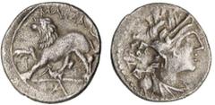 Greek Silver & Bronze Coins GAUL, Massalia, silver tetrobol (c130 - 121 B.C.) (2.56 g), obv. profile of Artemis to right, rev. bounding lion to left, MAZZA above, A below, (BN 1145); silver litra(c 47